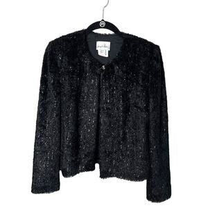 Women's Vintage Joseph Ribkoff Faux Fur Shimmer One Button Cardigan Black Size 4
